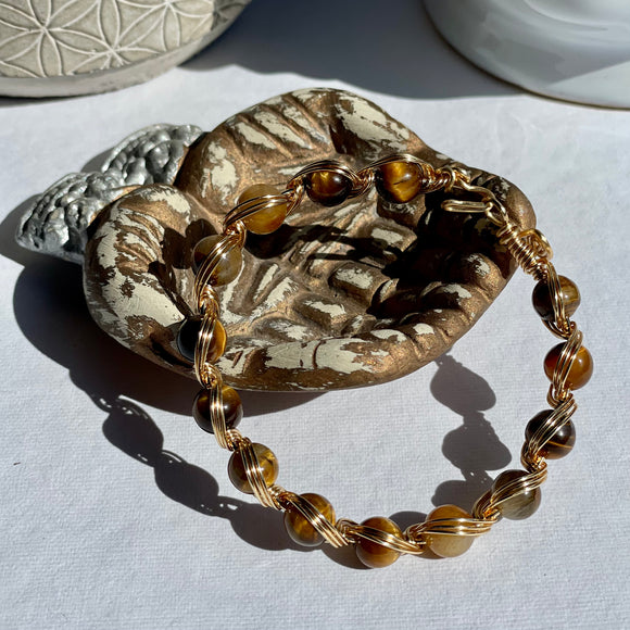 Tigers Eye Wire Wrapped Bracelet