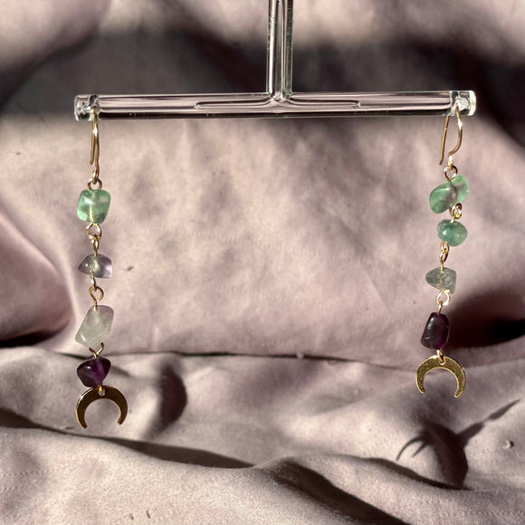 Moon Charm Crystal Chip Earings